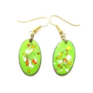 Vintage Artisan Lime Green Enamel Drop Earrings
